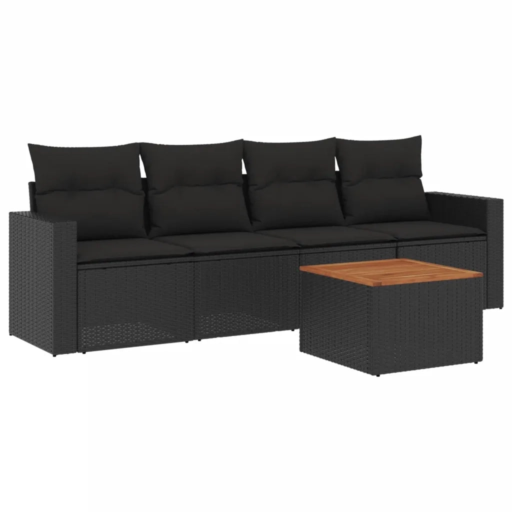 Set Divani da Giardino 5 pz | Set Salotto da Giardino con Cuscini in Polyrattan Nero