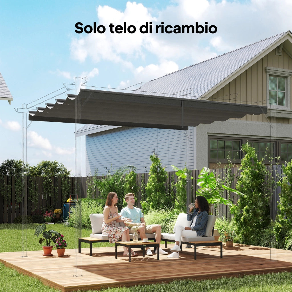 Tetto di Ricambio per Gazebo 4x3 m con 10 Fori di Drenaggio in Poliestere Grigio Chiaro