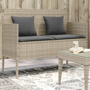 Panca da Giardino con Cuscini-Sgabello-Panca da esterno Grigio Chiaro in Polyrattan 834902