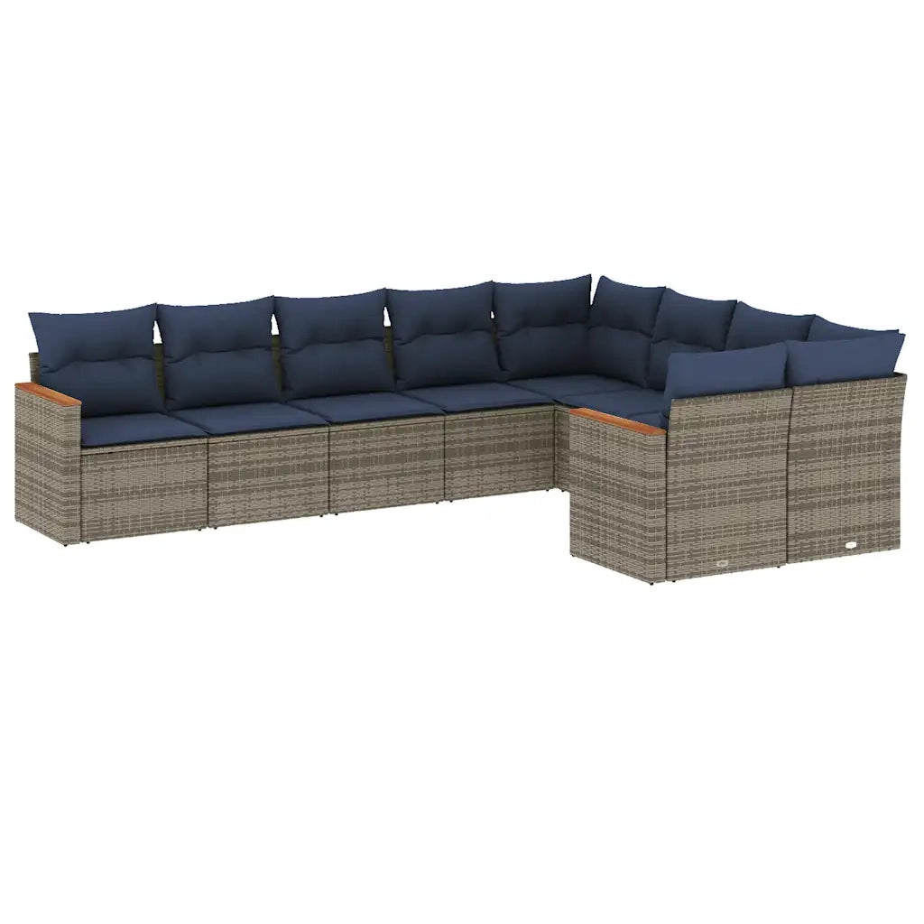Set Divani da Giardino 9 pz con Cuscini Grigio in Polyrattan 3226306
