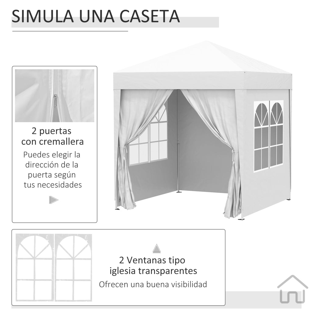 Gazebo da Giardino 2x2m ¨C Zephmum ¨C Tela Oxford 4 Pareti Laterali 2 Porte 2 Finestre Bianco