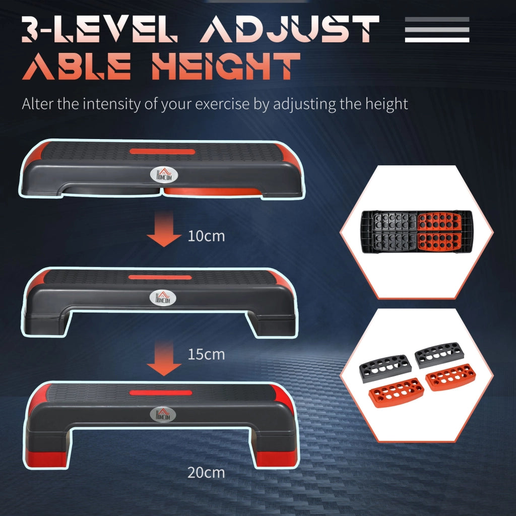 Step Fitness per Aerobica 78x28xh10-15-20 cm Altezza Regolabile in Plastica Nero e Rosso