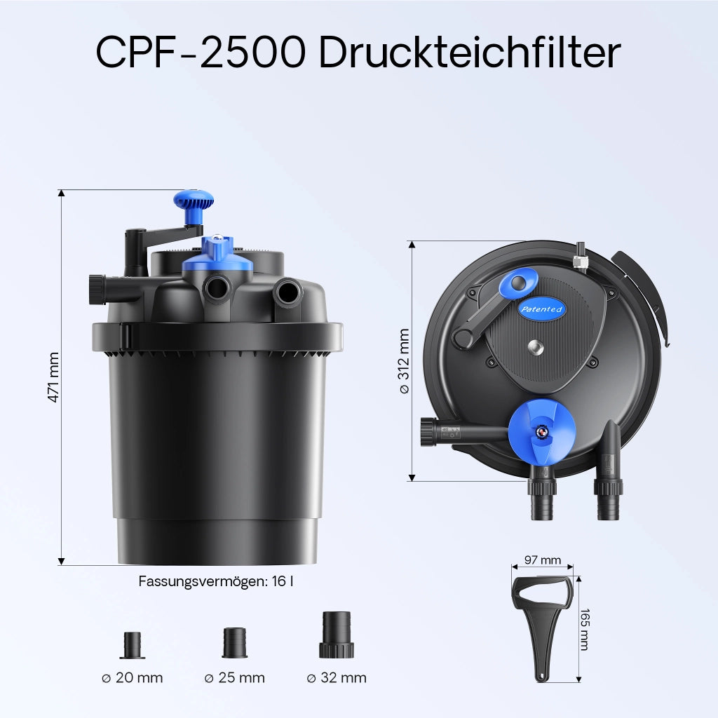 Set filtrante per laghetto CPF-2500 fino a 6000l UVC 11W Pompa NEO3800 Tubo