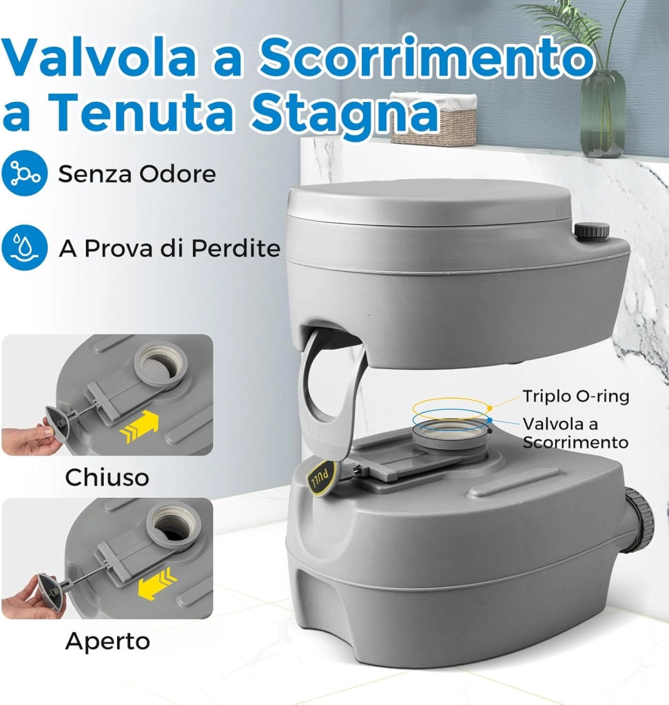 COSTWAY 20L Toilette Portatile con Serbatoio d'Acqua Rimovibile a Maniglia, WC Chimico Comodo per Campeggio, Water Portatile per Adulti e Anziani, Supporto Carico 150kg, 45 x 40 x 42 cm