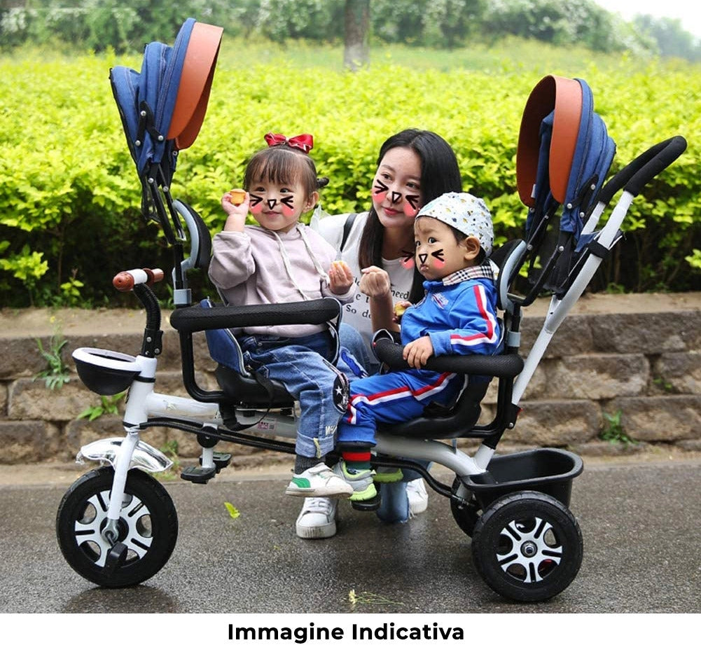 Passeggino Triciclo Gemellare con Sedile Girevole 360° Kidfun Tricygò Rosso