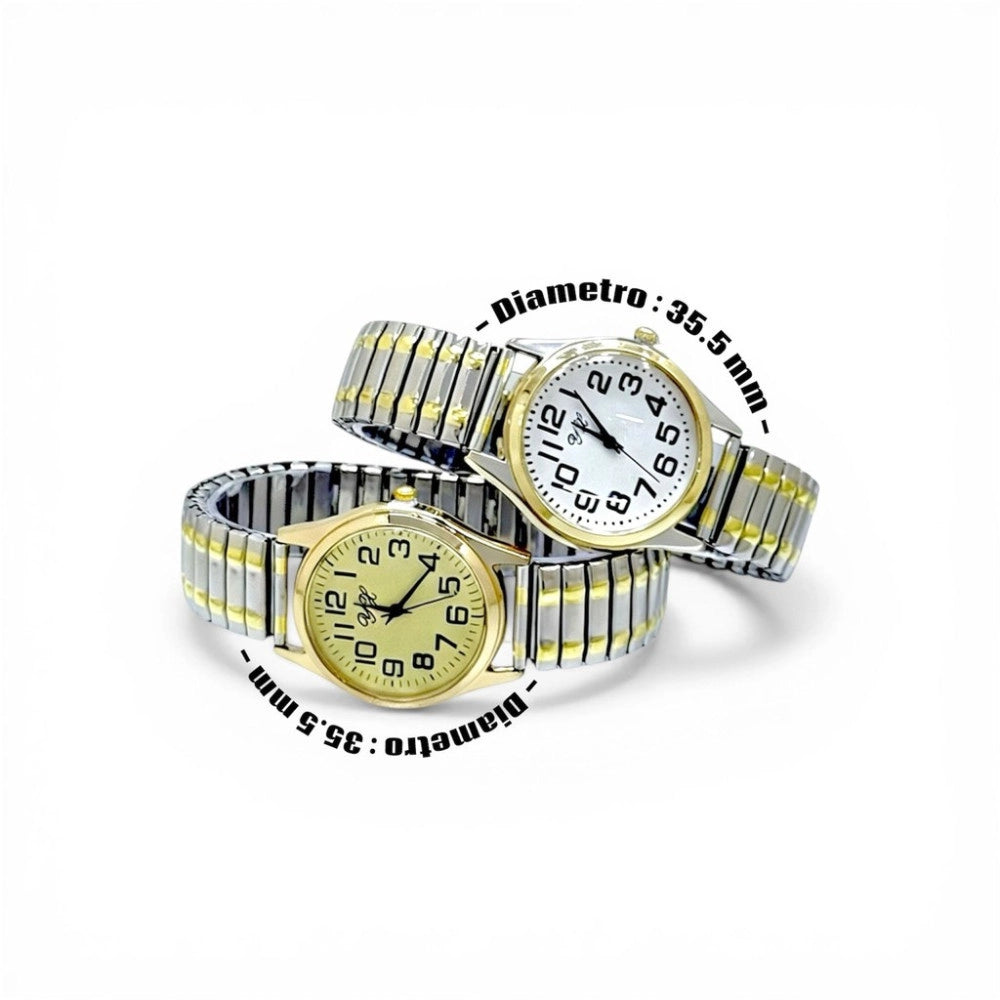Trade Shop - Orologio Da Polso 35.5 Mm Acciaio Elegante Quadrante Bianco Cinturino Elasticizzato -