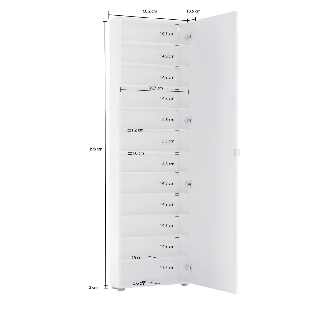 Ippolita, Armadio Multiuso 1 Anta 11 Ripiani Made in Italy, 60x200h cm Bianco Lucido