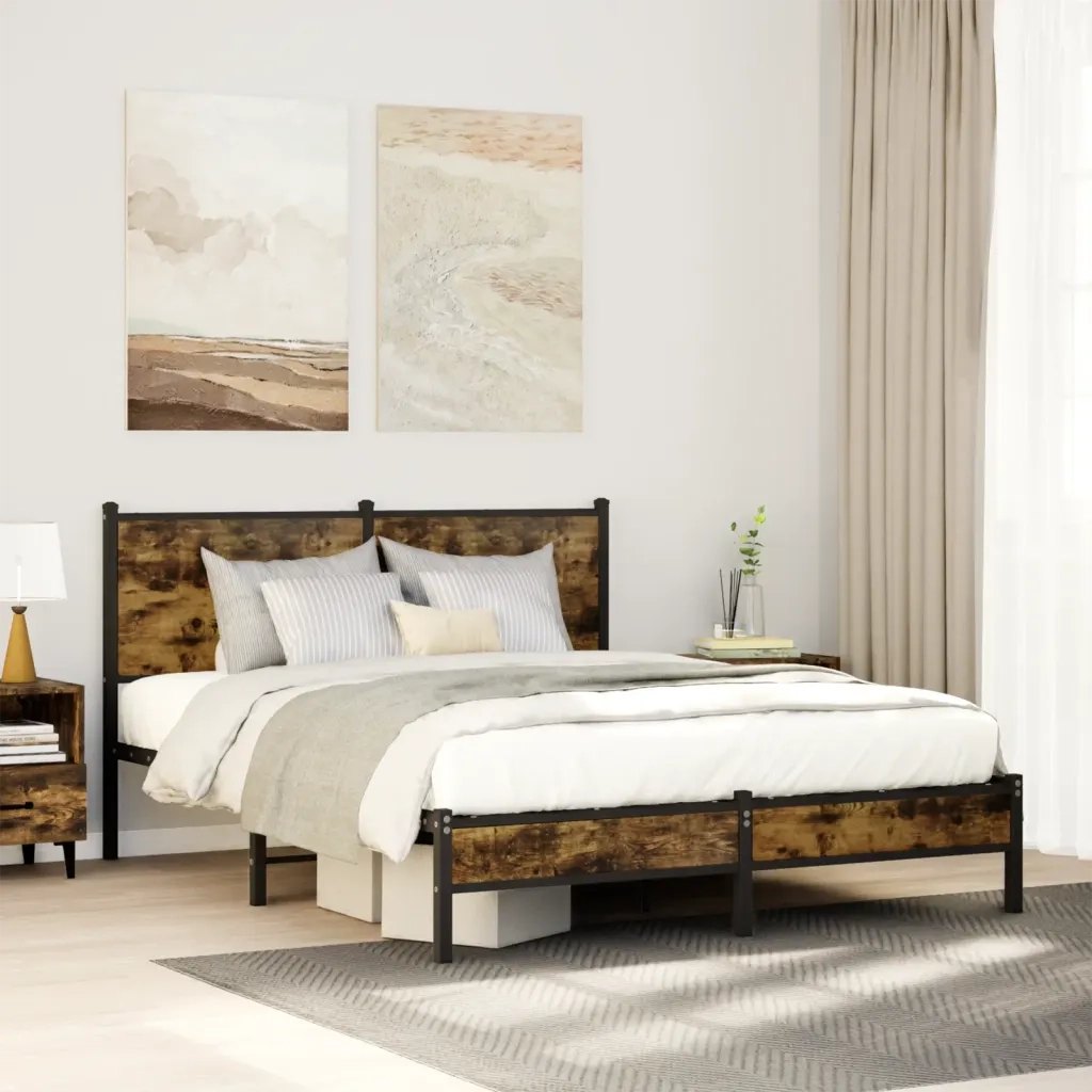 vidaXL Giroletto senza Materaso in Metallo Rovere Fumo 140x190 cm