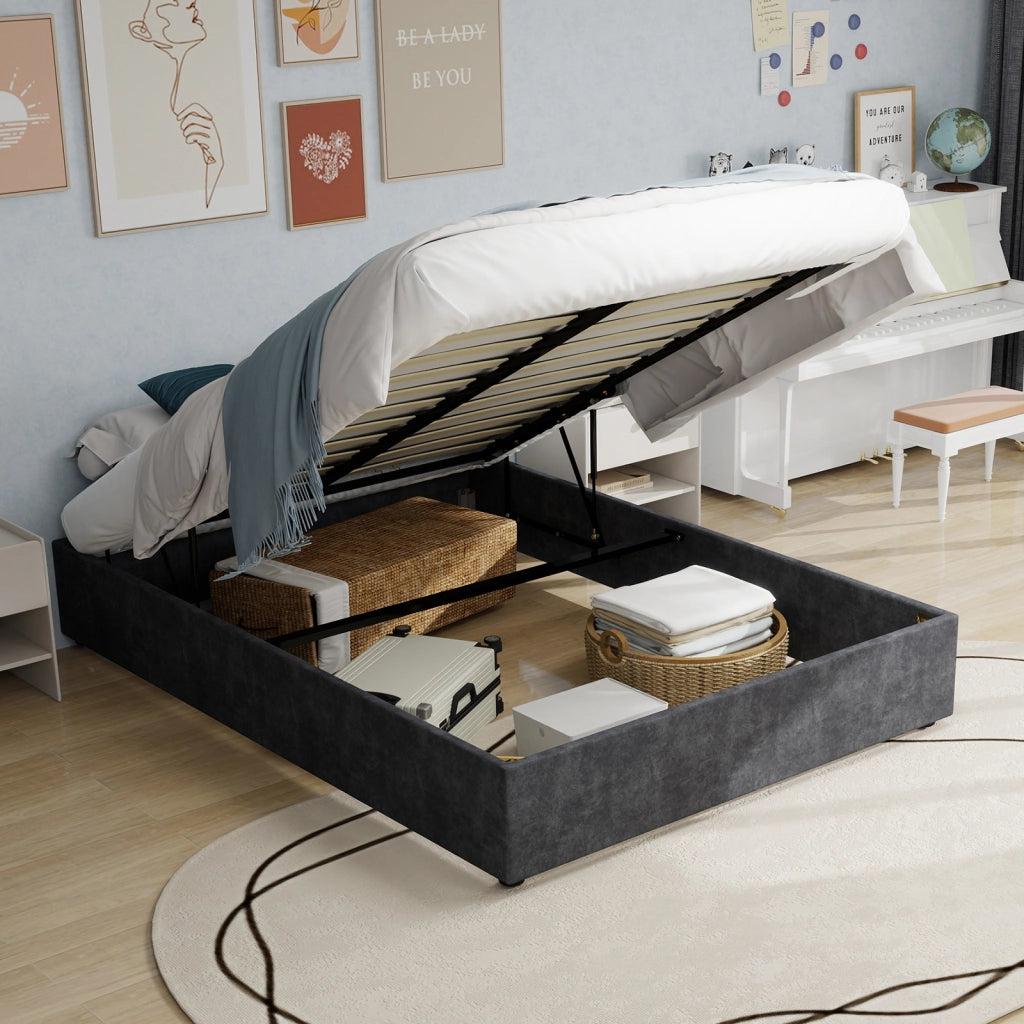 Letto Matrimoniale 160x200 cm; Struttura in Tessuto e Metallo; Grigio