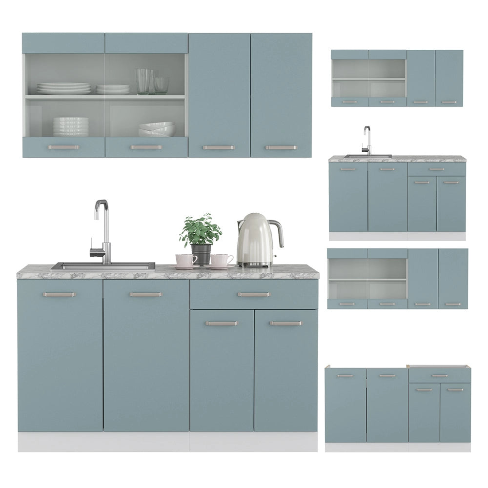 Vicco Cucina monoblocco Grigio-blu 140 cm , PL Marmo