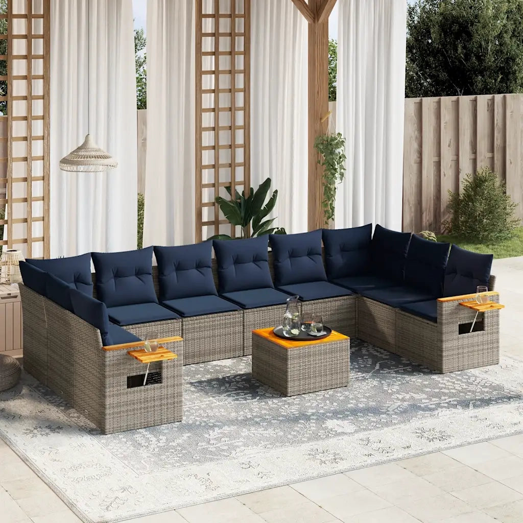 Set Divani da Giardino 11 pz con Cuscini in Polyrattan Grigio 3227174