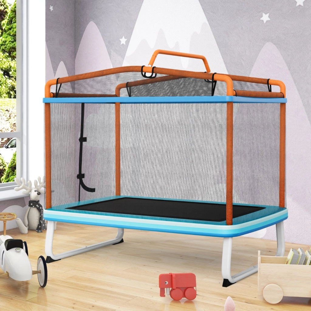Trampolino per bambini con rete di protezione altalena barra orizzontale, Trampolino da esterno 190x124x222cm Arancione-Trampolini