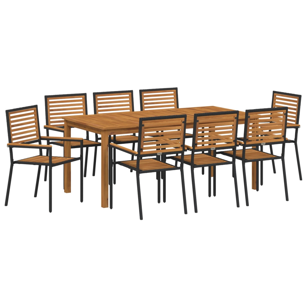 Set da pranzo da giardino  9 pezzi Nero Polyrattan Acacia