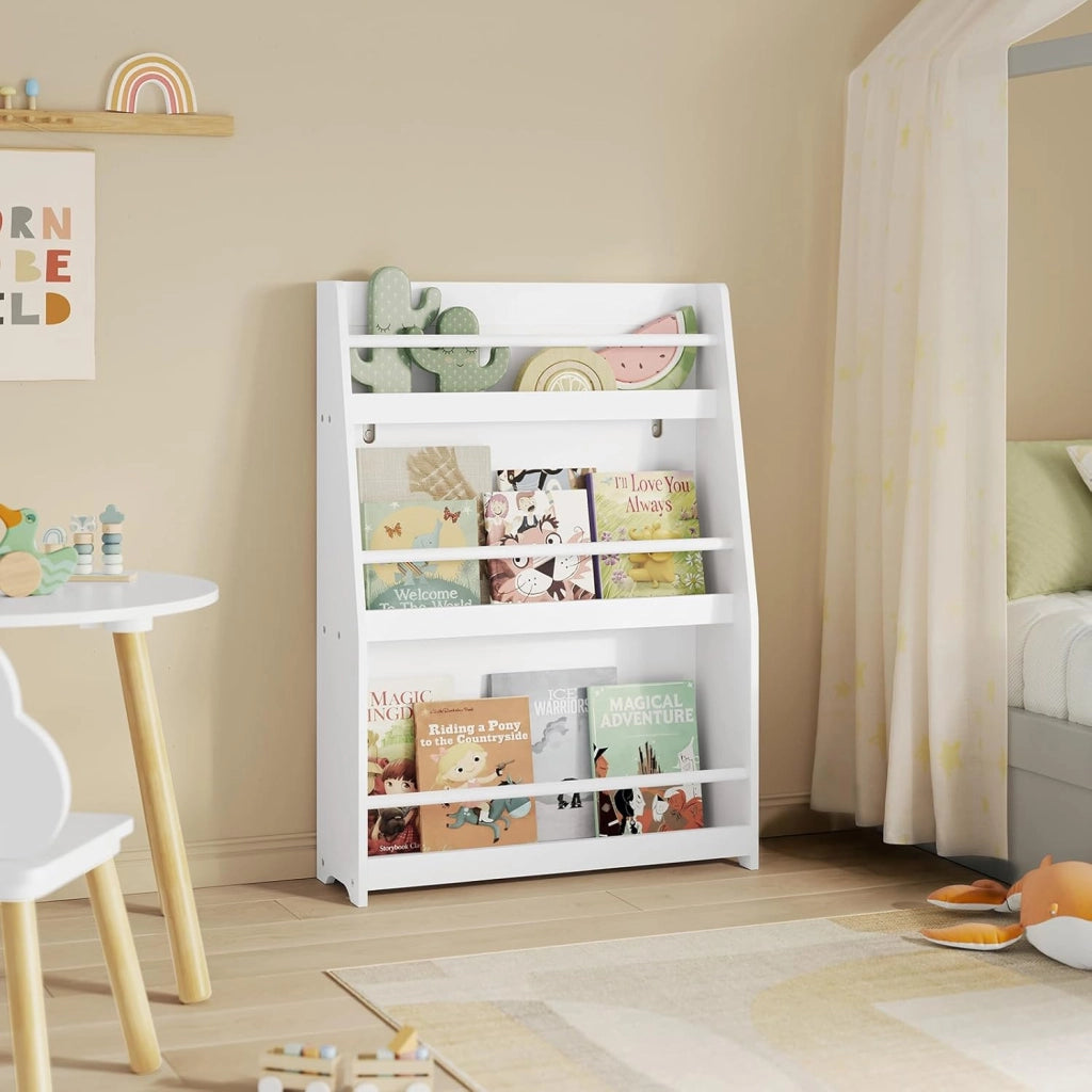 Libreria Montessoriana per Bambini, Scaffale Porta Libri e Giocattoli a 3 Ripiani, Organizzatore per Cameretta dei Bimbi, in MDF e Legno di Pino, Bianco