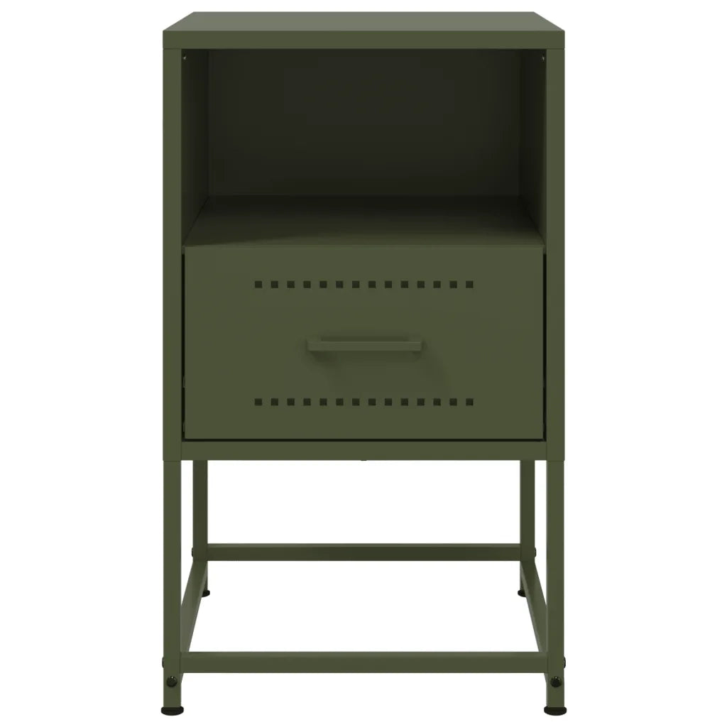 Comodini 2 pz-Set di 2 Tavolino da notte Verde Oliva 36x39x60,5 cm in Acciaio 162607