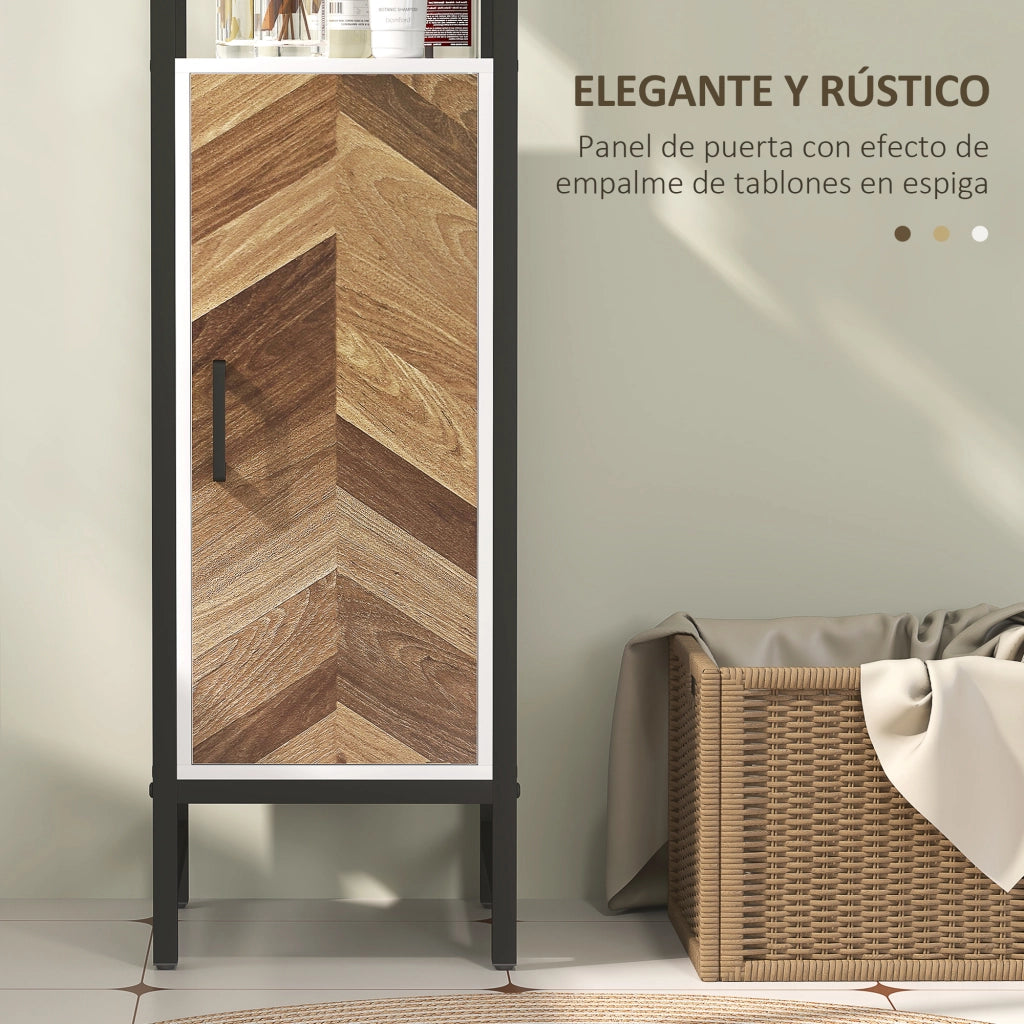 Armadietto Bagno con 3 Ripiani Aperti 1 Anta e Ripiano Regolabile ¨C Zephmum ¨C Bianco e Noce 30x30x170 cm