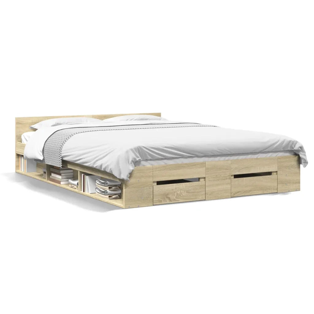 Giroletto Cassetti-Struttura Letto con contenitore Rovere Sonoma 150x200 cm Legno Multistrato 483031