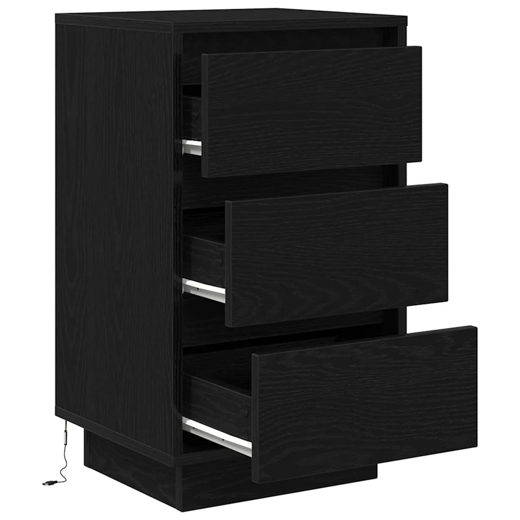 Comodino con Luci LED-Tavolino da notte Nero 38x34x65 cm