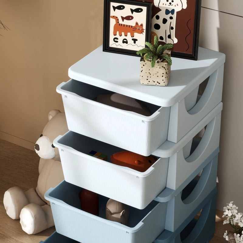 CASSETTIERA PORTAGIOCHI 37x37x76 cm Plastica Blu 4 cassetti