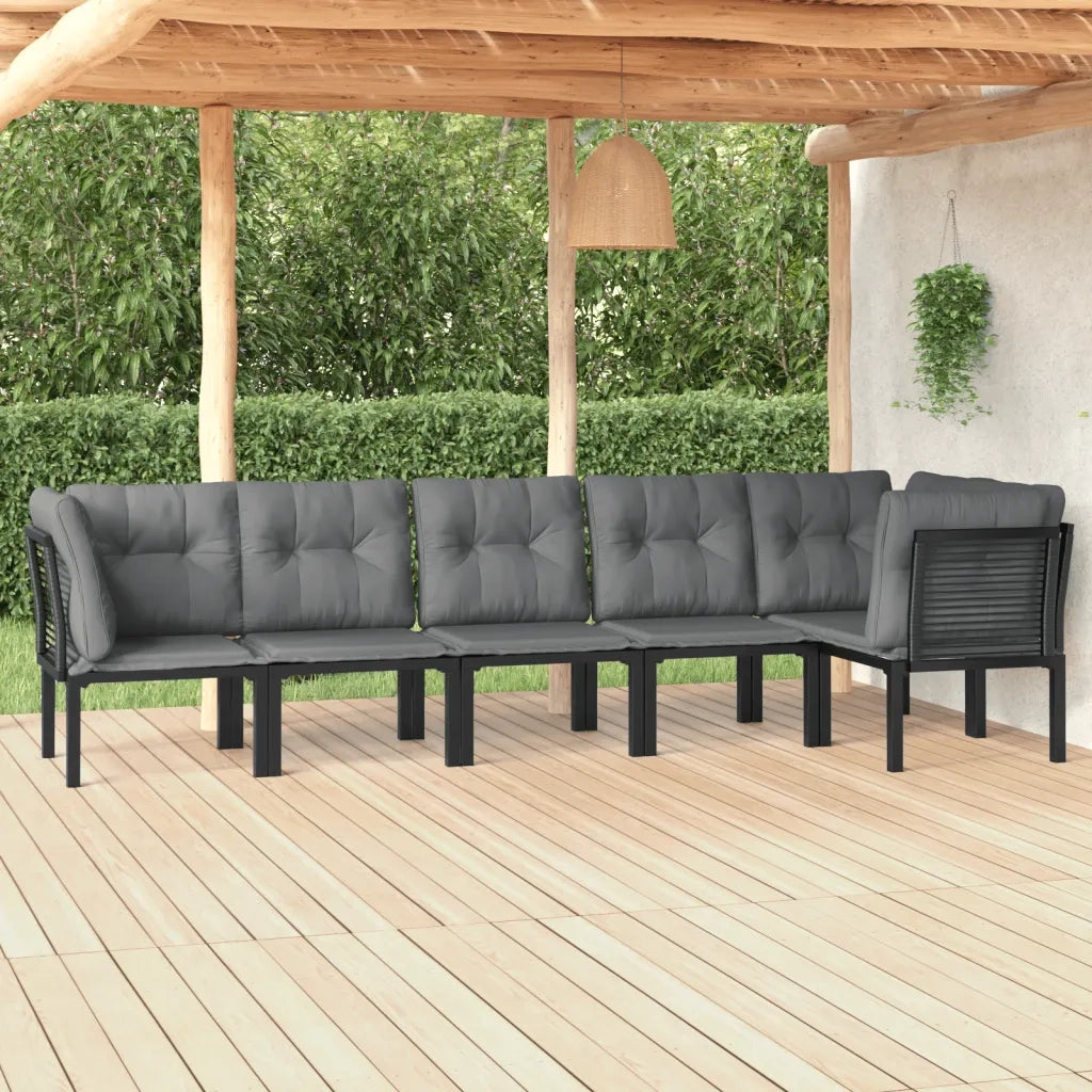 Set Salotto da Giardino 6 pz | Set di Mobili da Esterno in Polyrattan Nero e Grigio