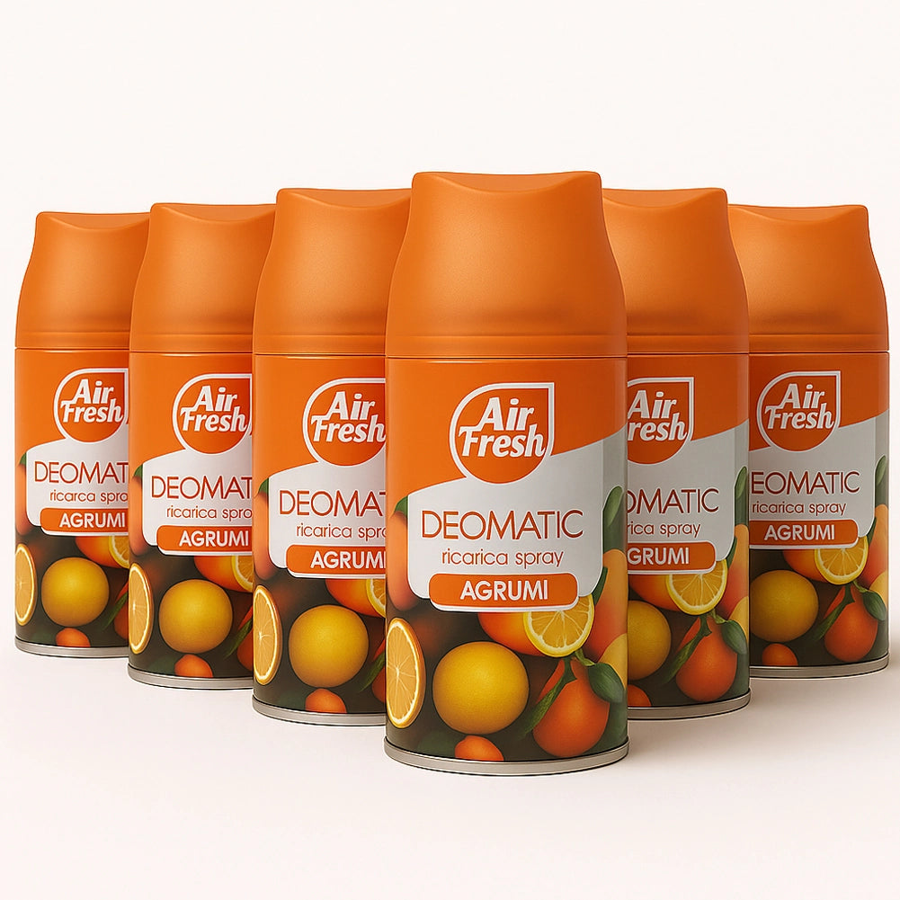 AIR FRESH Deomatic Set 6 x 250 ml Ricarica Spray Profumatore per Ambiente Agrumi