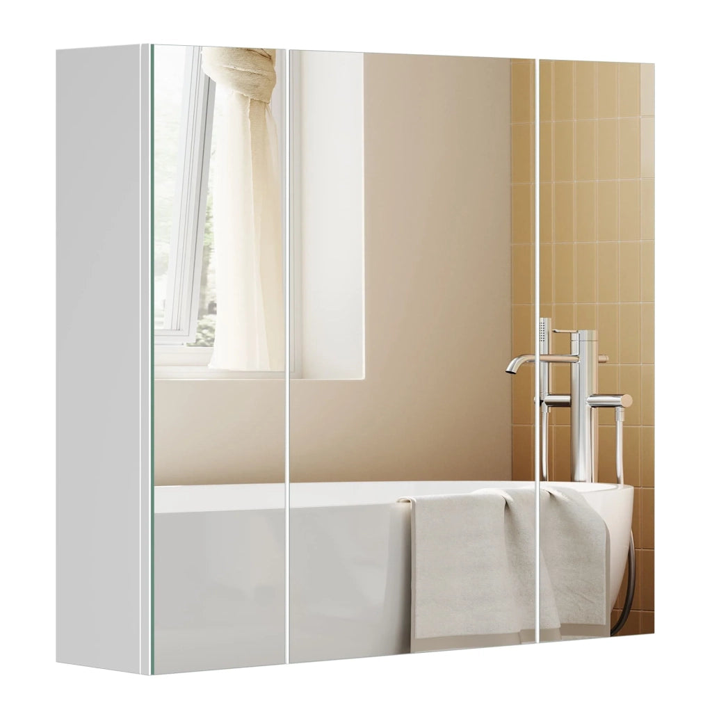 Mobiletto da bagno a muro con specchio mobiletto a 3 ante 60 x 15 x 55 cm con ripiano regolabile bianco moderno 12_0004041