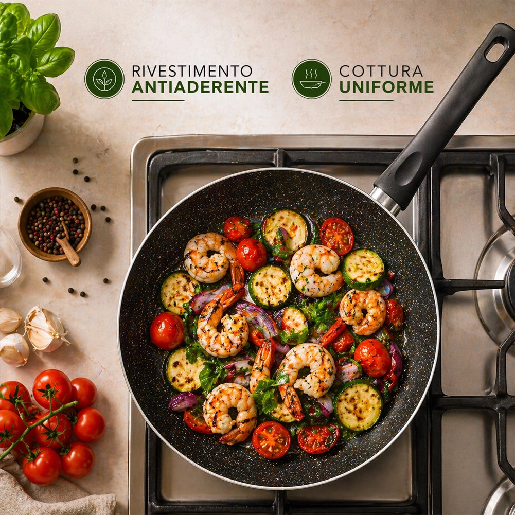 Batteria di Pentole Natura Più 9 Pezzi Verde Antiaderente con Manici Cool Touch