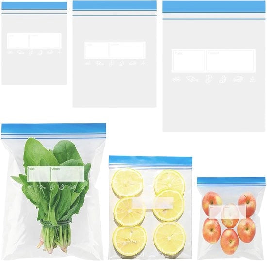 70 zeri di sacchetti con chiusura a zip, riutilizzabili, trasparenti, per alimenti, con tre misure, sacchetti con silicone per cibo, sacchetti per frutta e verdura, sacchetti per snack, sacchetti per carne, sacchetti per latte.