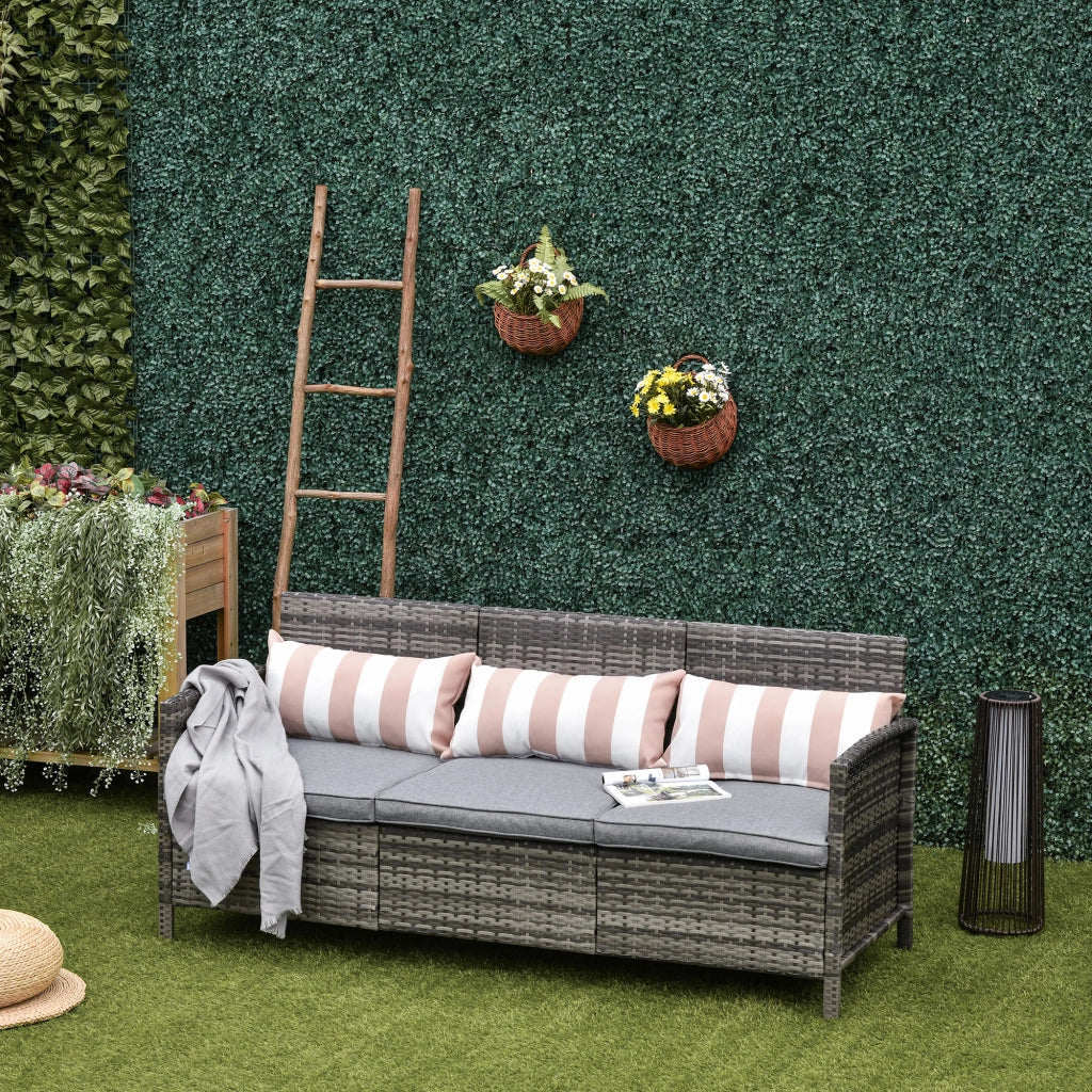 Divanetto da Esterno 3 Posti in Rattan PE, Divano da Esterno con Cuscini Imbottiti e Sfoderabili, per Giardino, Patio e Terrazzo, 173x68x78 cm, Grigio