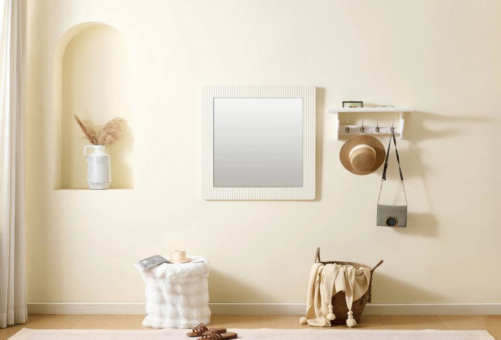 Specchio da parete quadrato 80x80 cm con cornice MDF bianca a righe verticali