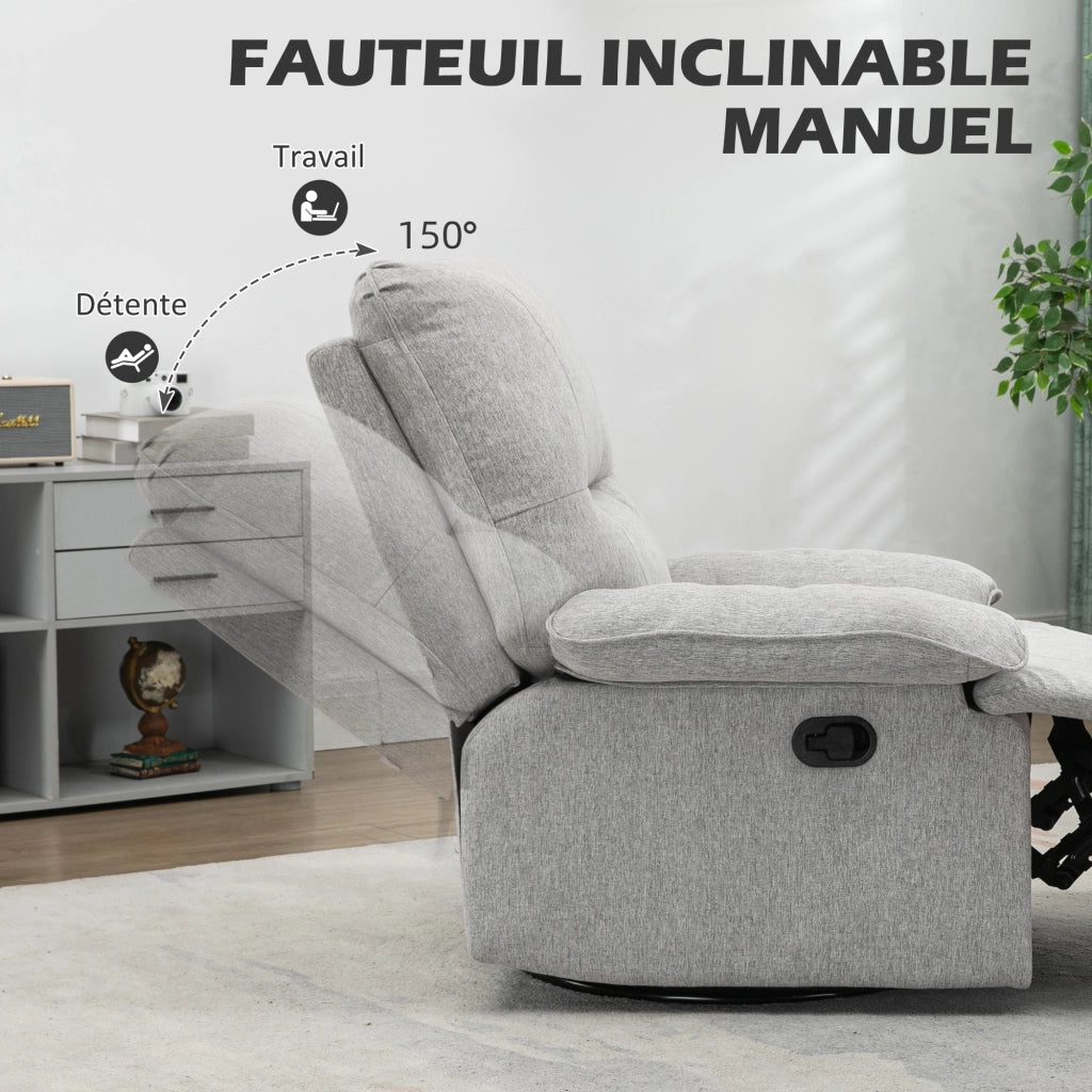 Poltrona Relax Reclinabile Manuale con Poggiapiedi Regolabile in Tessuto Grigio Chiaro ¨C Minimal