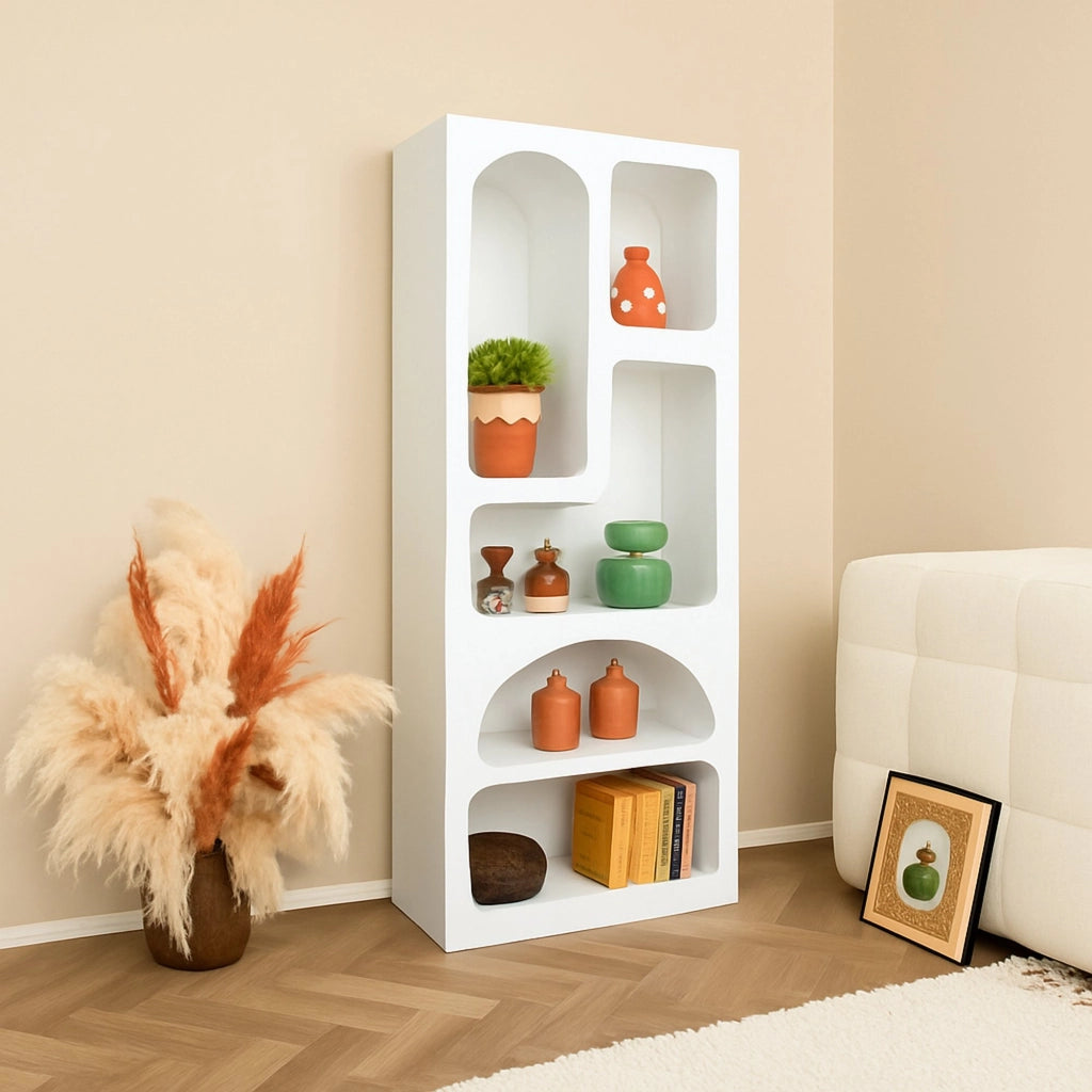 Credenza Arsenio, Buffet da soggiorno, Madia da salotto, Dispensa da cucina, 60x32h150 cm, Bianco