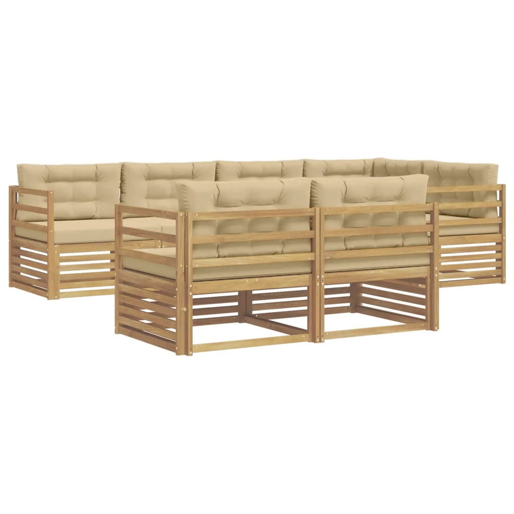 Set di divani da esterno 7 pcs Bianco e Beige Poliestere