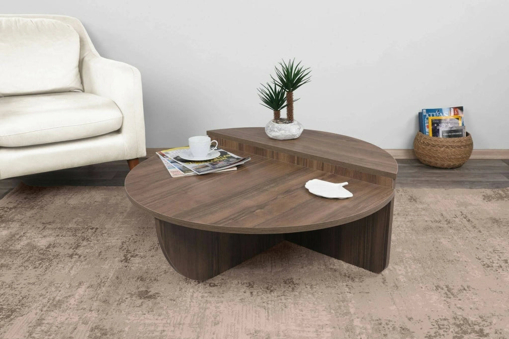 Tavolino da salotto Azim, Tavolo basso da caffè, Portariviste per divano, Ripiano da soggiorno, 90x90h35 cm, Noce Scuro