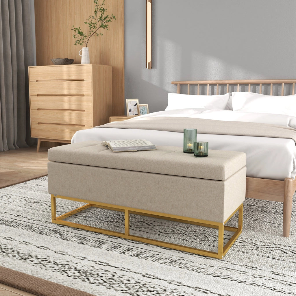 Sgabello con Cassetto ¨C Zephmum ¨C Beige Lino 110x44x48 cm