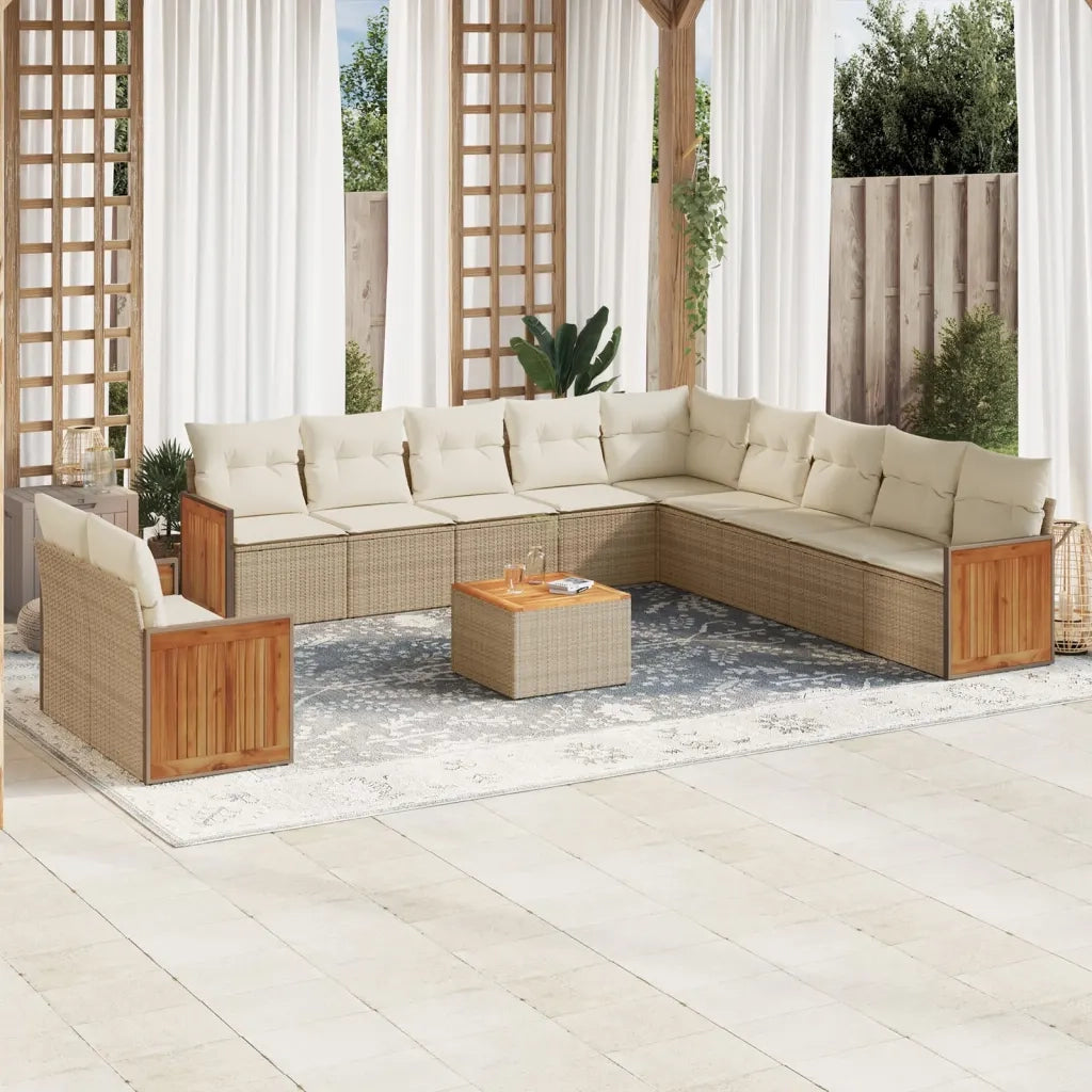 Set Divani da Giardino 12 pz con Cuscini Beige in Polyrattan 3260217
