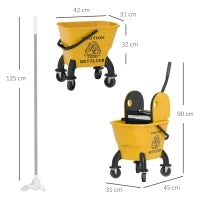 Secchio per Mocio con Ruote e Strizzatore Smontabile a Pressione, Capacità 26L, Include Mocio e Manico Giallo