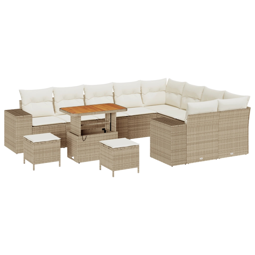 Set Divano da Giardino da 12 Pezzi Con Cuscini in Rattan Beige Acacia