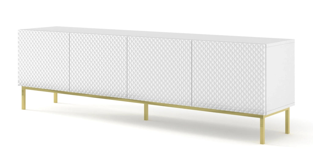 MOBILE RAVENNA C DIAMOND MDF HG PORTA TV 4D 200 BIANCO OPACO LUCIDO CORNICE ORO
