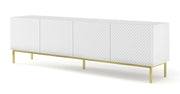 MOBILE RAVENNA C DIAMOND MDF HG PORTA TV 4D 200 BIANCO OPACO LUCIDO CORNICE ORO