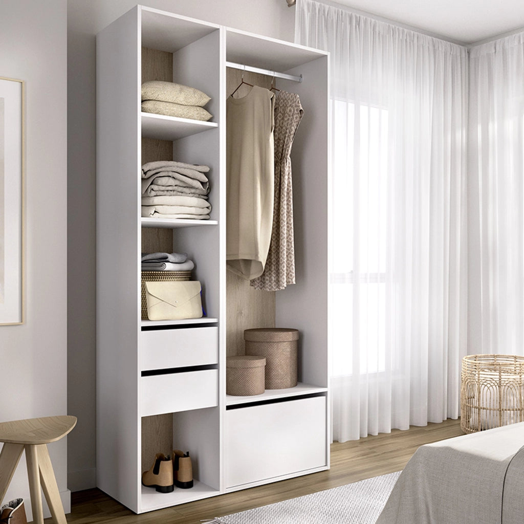 Armadio Camera da Letto Cornwell, Guardaroba Grande 6 Ripiani, 45x205h cm Bianco