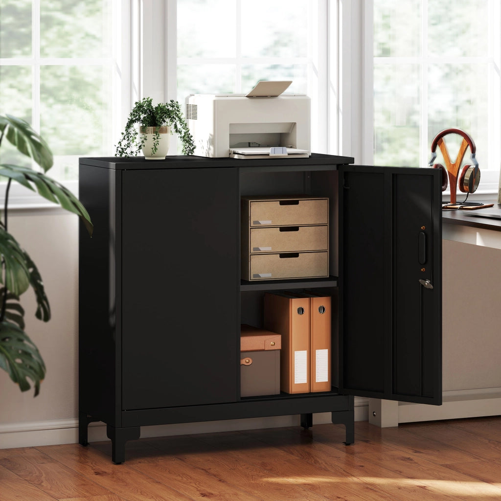 Armadio per ufficio a 2 livelli ¨C zephmum ¨C nero 80x35x91 cm