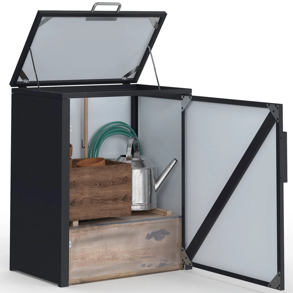 IDMarket - Armadio da giardino in metallo 70 x 40 x 80 cm grigio antracite con tetto sollevabile, doppia anta e ripiano