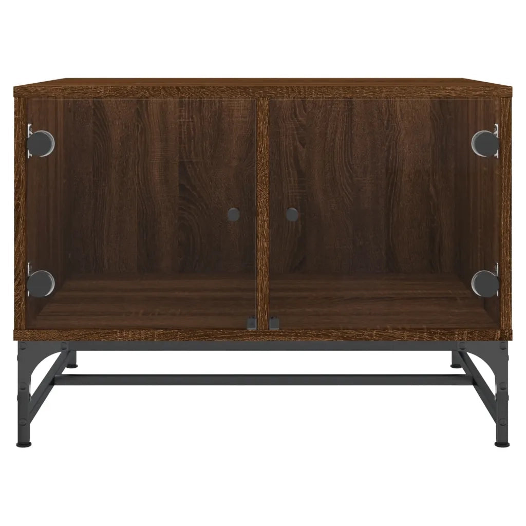 Tavolino Salotto con Ante in Vetro Rovere Marrone 68,5x50x50cm