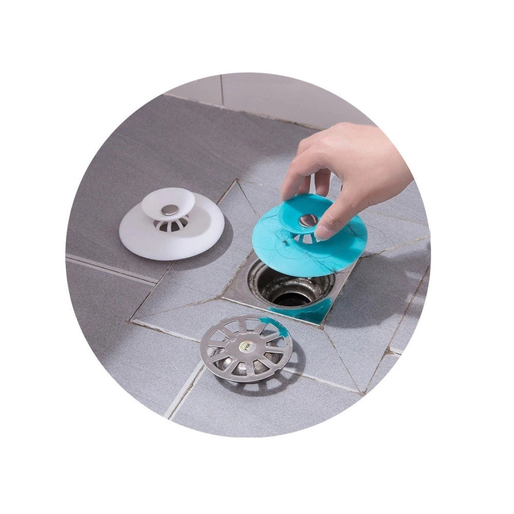 Trade Shop - Set 2 Tappo Pop Up In Silicone 2in1 Per Lavello Lavandino Rete Cattura Capelli -