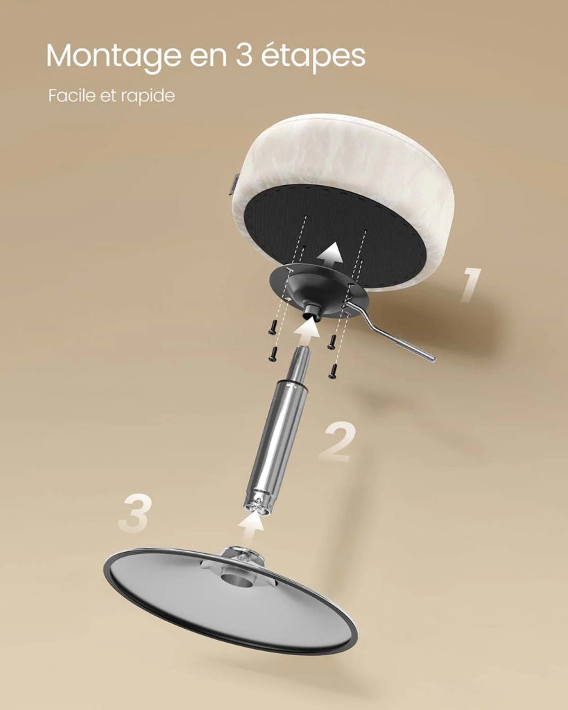 Sgabello da trucco girevole a 360 gradi regolabile in altezza con spesso cuscino in PU sgabello da toeletta per camera da letto cucina sala da pranzo moderno bianco 12_0007717