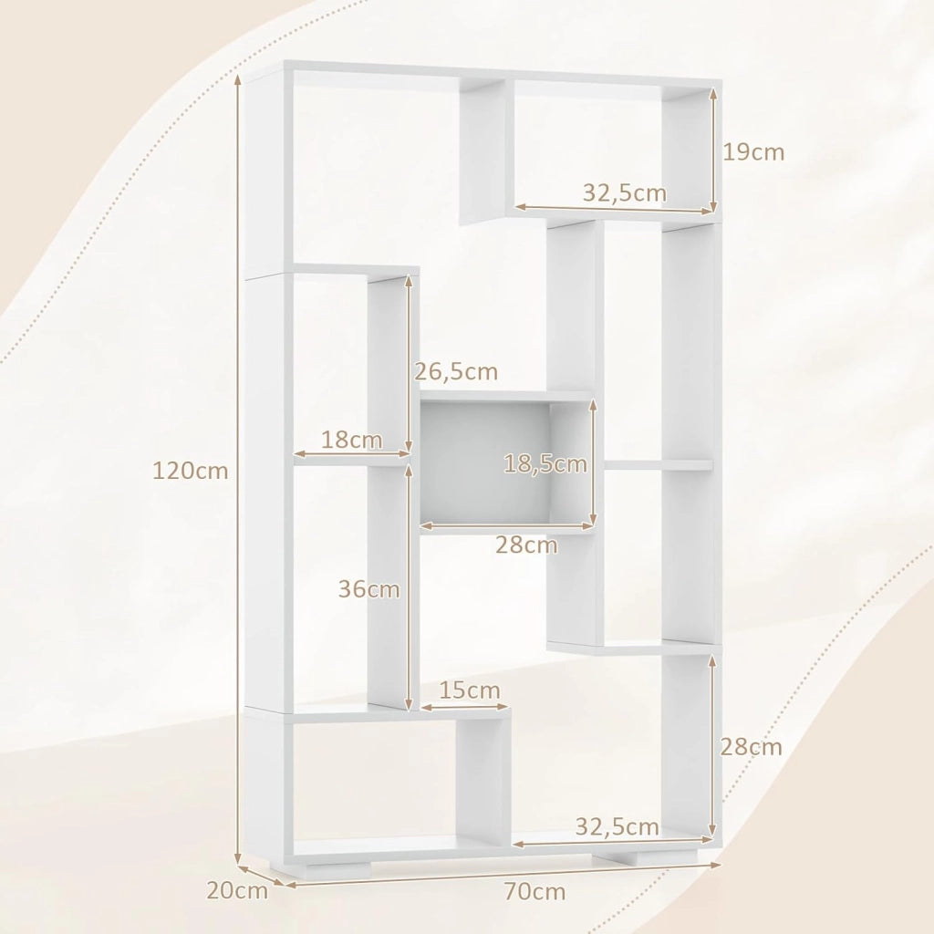 Libreria Geometrica 120 cm, Scaffale per Libri con Ripiani Aperti, Scaffale da Esposizione Moderno con Kit Anti-ribaltamento, Ideale per Casa Ufficio o Soggiorno (Bianco)