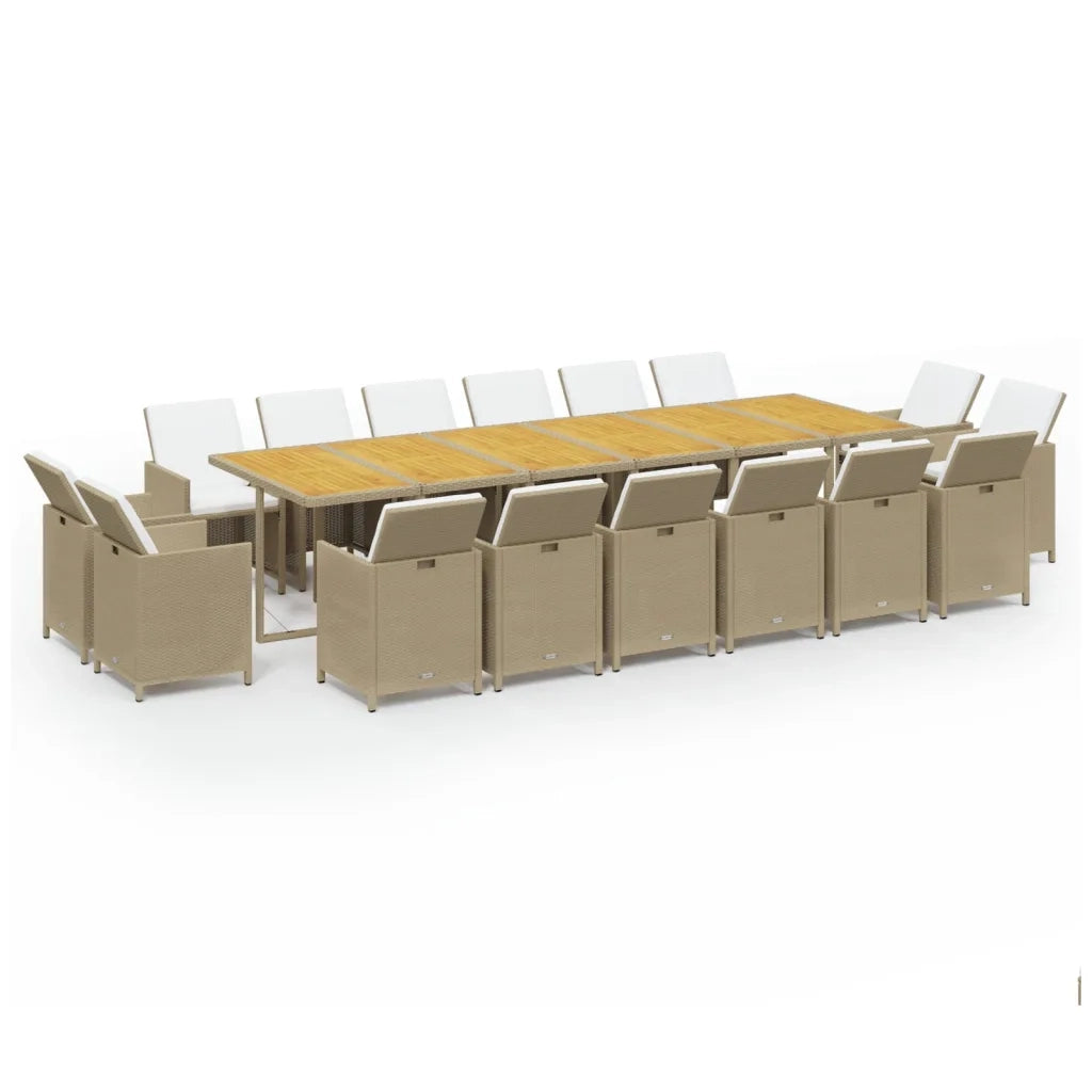 Set da Pranzo per Giardino 17pz con Cuscini in Polyrattan Beige cod mxl 36011