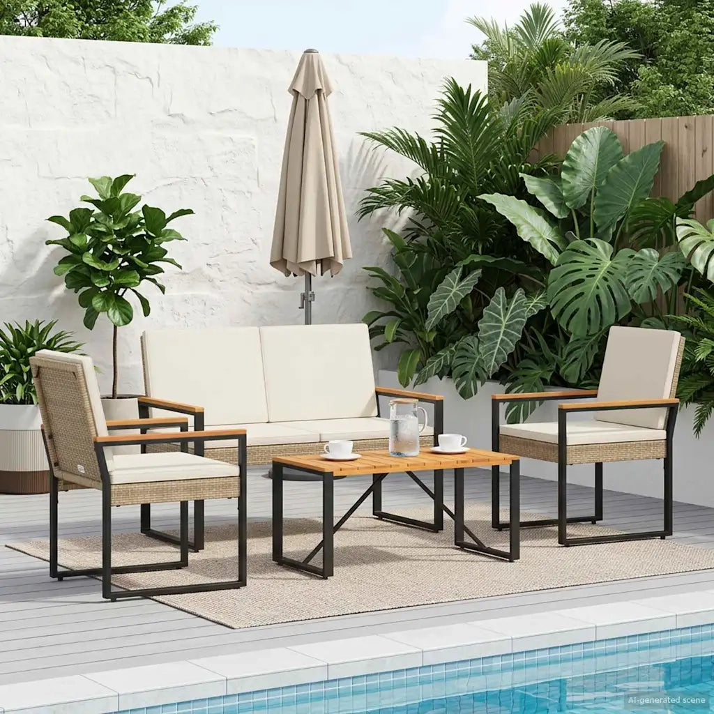 Set Mobili da Esterno 4 pcs Beige e Bianco Crema polyrattan