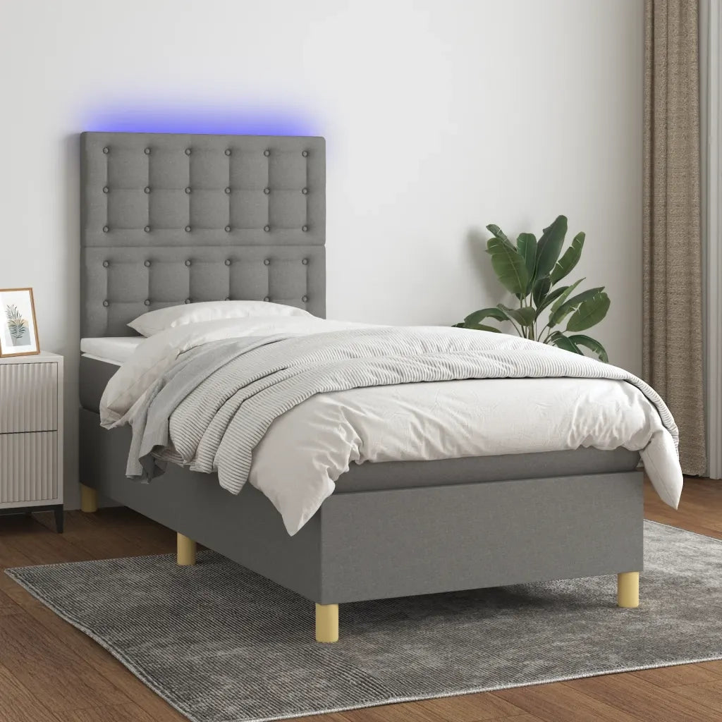 Letto a Molle Materasso e LED Grigio Scuro 90x190 cm in Tessuto 3135718